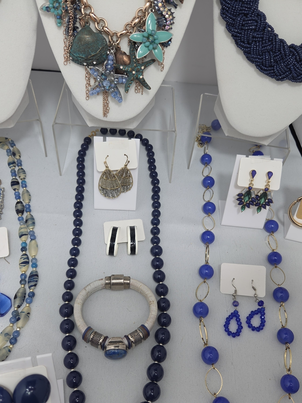 HUGE 30+ Costume Jewelry Lot LOFT Blue Nautical Navy Coastal Necklaces Earrings - Picture 3 of 12